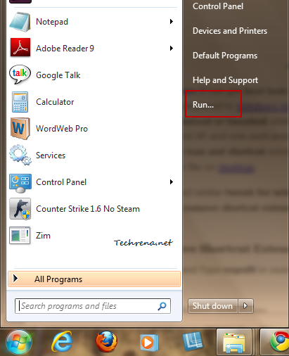 run option in start menu 