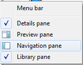 Navigation pane option deselected