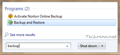 backup start menu search