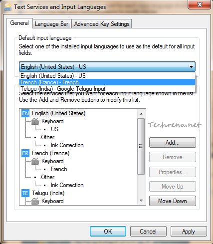 select default input language