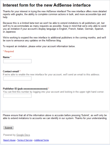 Adsense new interface invitation