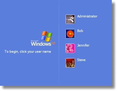 Windows welcome screen with multiple user accounts