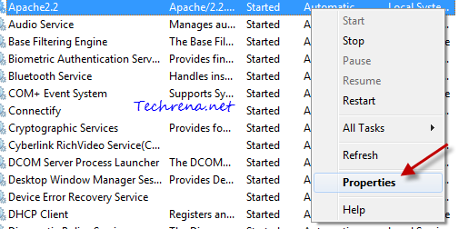 Services context menu