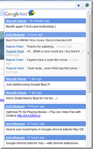 Google buzz updates in chrome