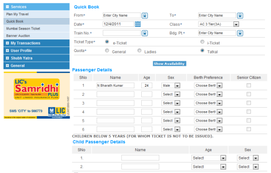 IRCTC ticket reservation