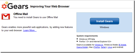 Installing Gears for Gmail Offline