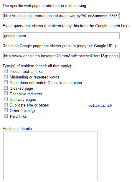 Google spam report form