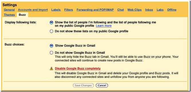 Disable Google Buzz 