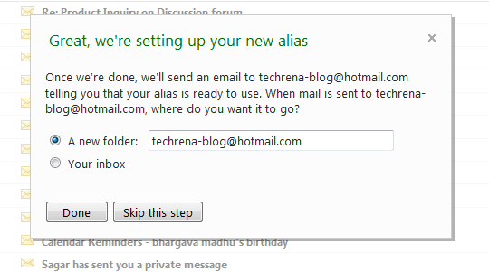 Hotmail email alias setup