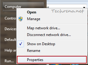 Properties in Start Menu Computer context menu