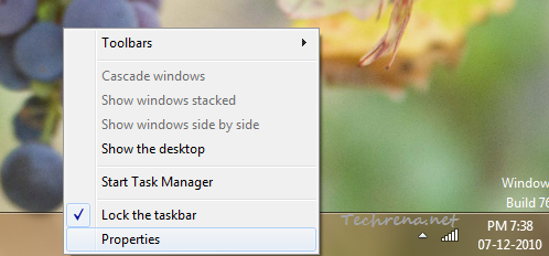 Taskbar right-click context menu