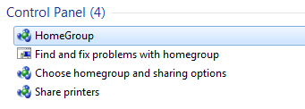 Control panel homegroup result