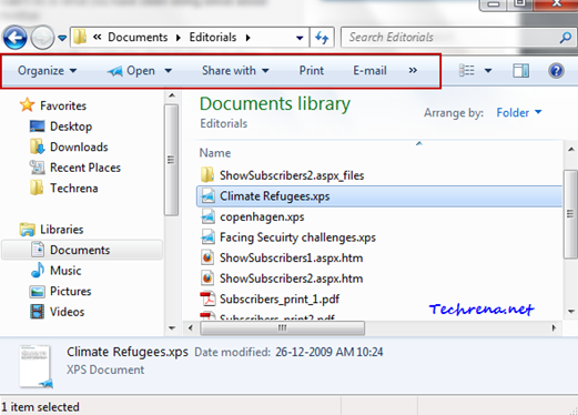 Windows explorer toolbar default options