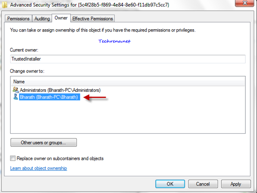 Advanced security settings window for registry keys