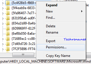 Permissions in context menu right-click regedit key