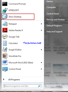 Show desktop in start menu in windows 7