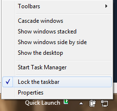 Lock the taskbar in Windows 7