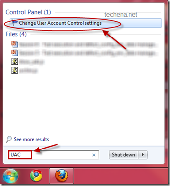 User Account Control from start menu