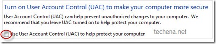 User Account Control Check box