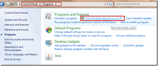 Turn Windows features on or off