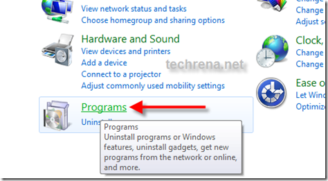 programs in control panel