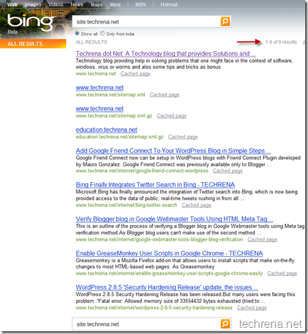 Bing Techrena Indexing