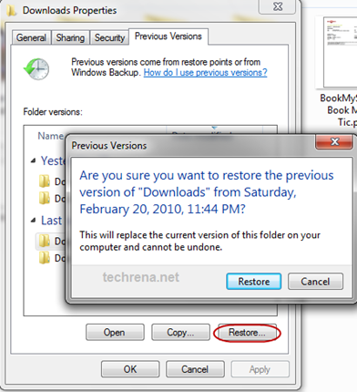 Restore Previous Versions in Windows 7