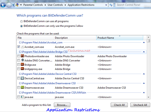 application restrictions under windows 7 parental controls