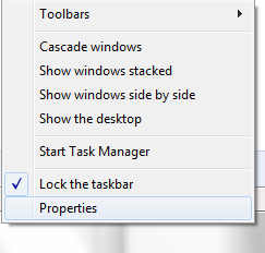 Taskbar right click menu