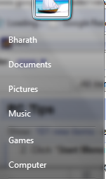 User name in the start menu