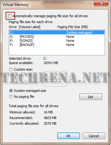 virtual memory change window