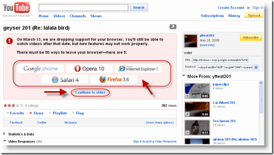 YouTube in IE6 may be history