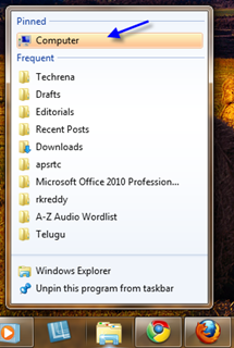 Computer icon pinned to windows explorer