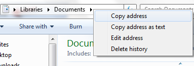 copy address from libraries folder