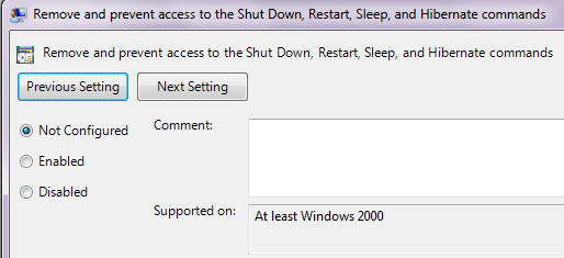 shutdown button access settings