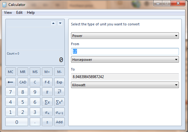 Windows 7 Calculator unit conversion