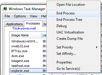 End process explorer in task manager