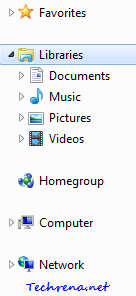 Libraries in windows 7 navigation pane