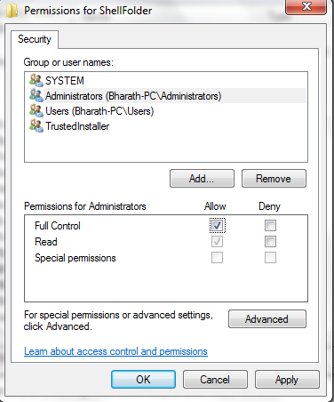 ShellFolder permissions options