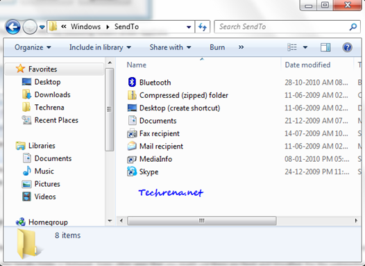 SendTo folder in windows 7