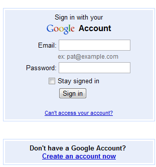 Google sign in page