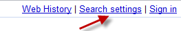 Search Settings link in Google