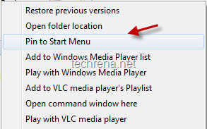 Pin to start menu option 