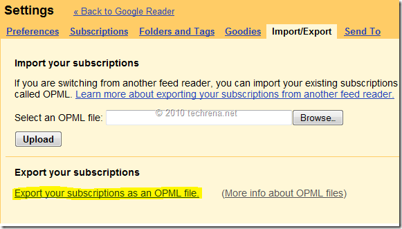 export reader subscriptions OPML file