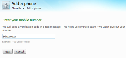 add phone in Windows live mobile